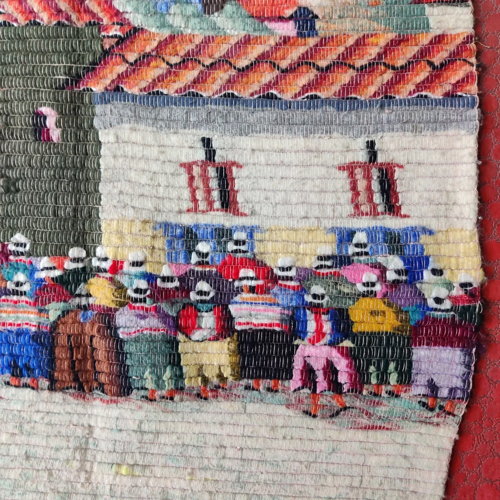 Peru Hand Woven Wool Tapestry Wall Art Blanket Church Village Community 66 x 45